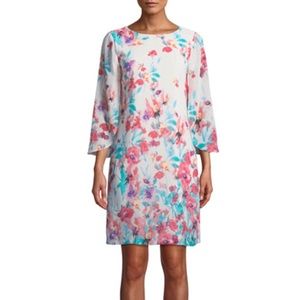 Chetta B Tulip-Sleeve Floral Shift Dress